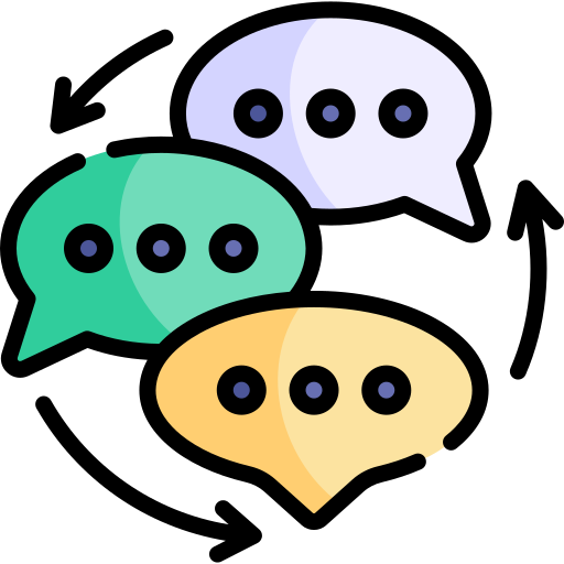 Three colorful speech bubbles with arrows between them.  This can represent therapy process for personal fulfillment.  Learn more about how you can find self fulfillment in Ontario, CA by searching for an Ontario therapist. They can assist you in creating personal fulfillment in Ontario, CA via online therapy in Ontario and other services.