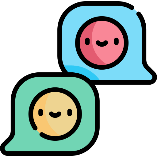 Two colorful smiling speech bubbles meet.