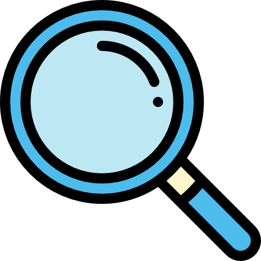 Icon. A blue magnifying glass. 