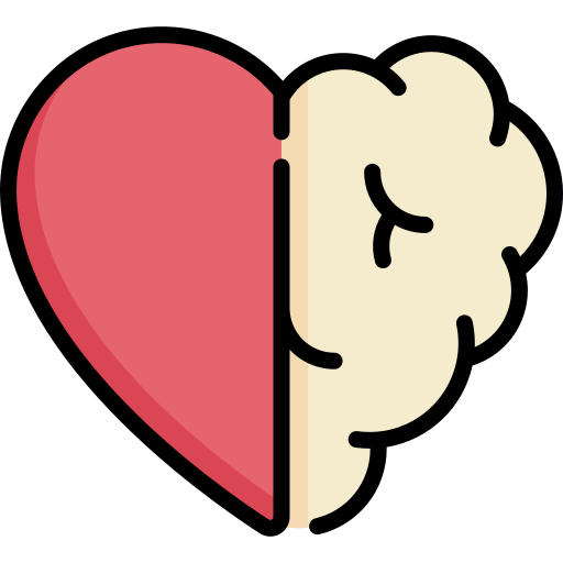 A red heart icon with one half as a heart and other half as a brain. 