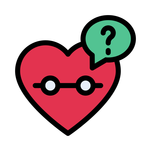 Caption: Icon: A red heart asking a question. 